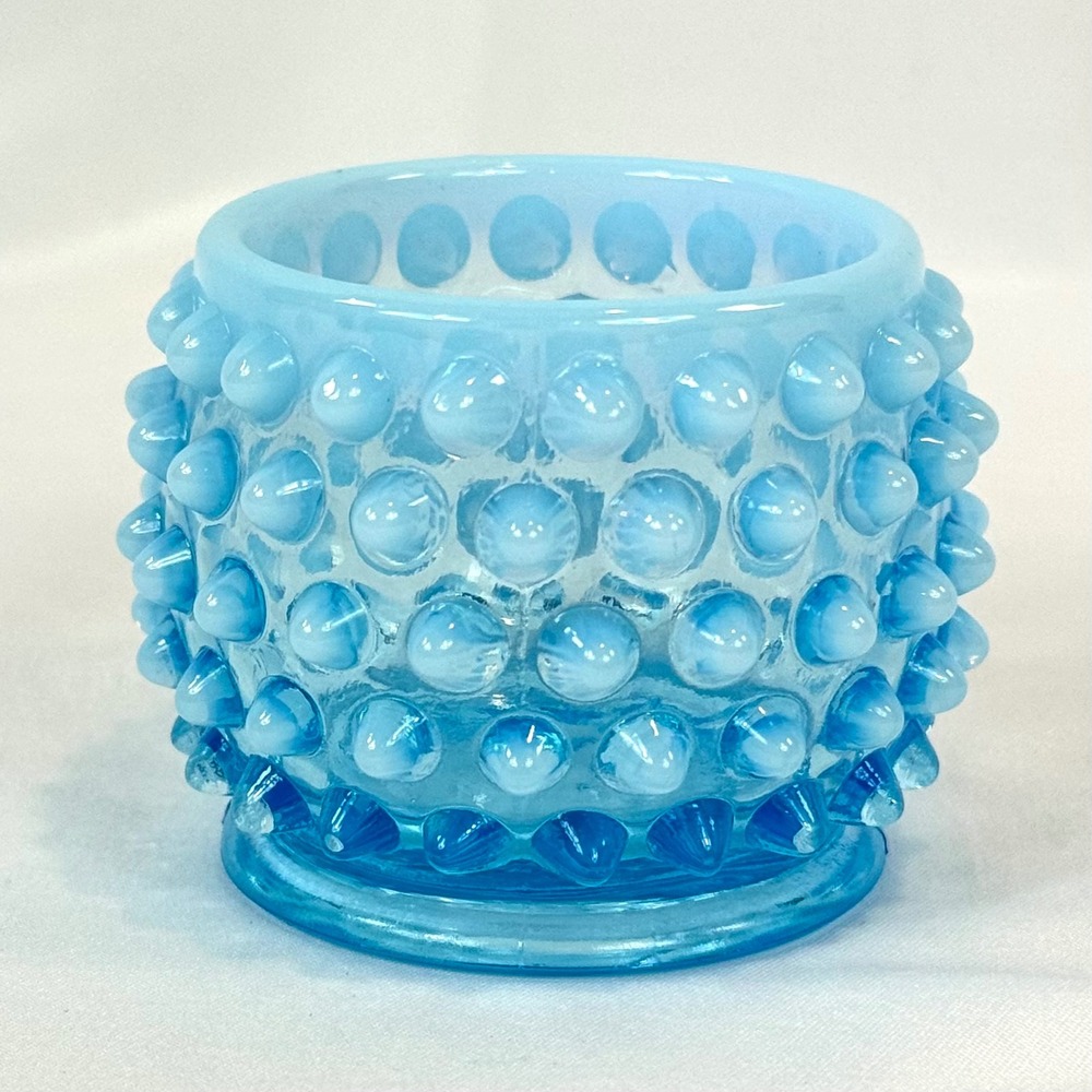 Vintage Fenton Blue Opalescent Hobnail Toothpick Holder Glass 2 Inch